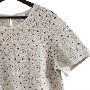 J. Jill Cream Lace Crochet Short Sleeve Top Blouse Cotton